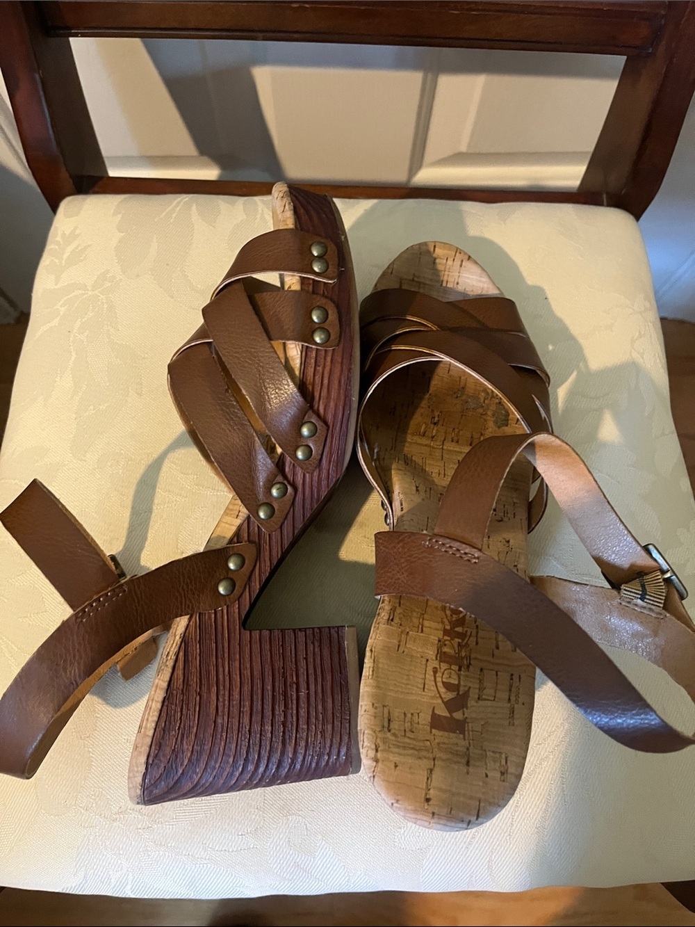 Korks Brown Cork Wedge Sandals Women’s Size 10 Adjustable Ankle Strap - Picture 5 of 7